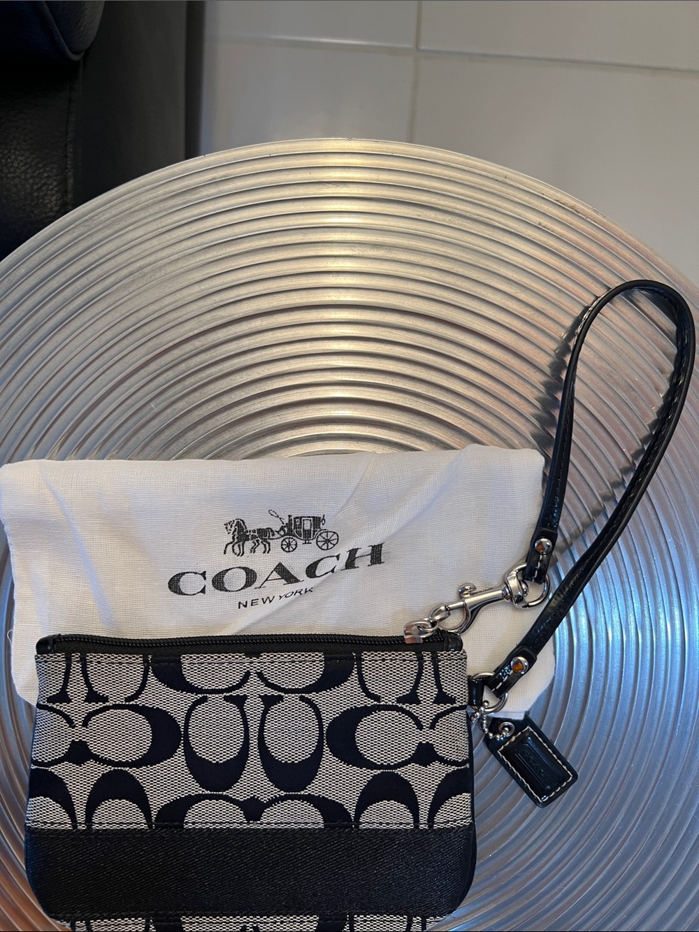 Coach NWOT Black and Gray Signature Canvas Wristlet